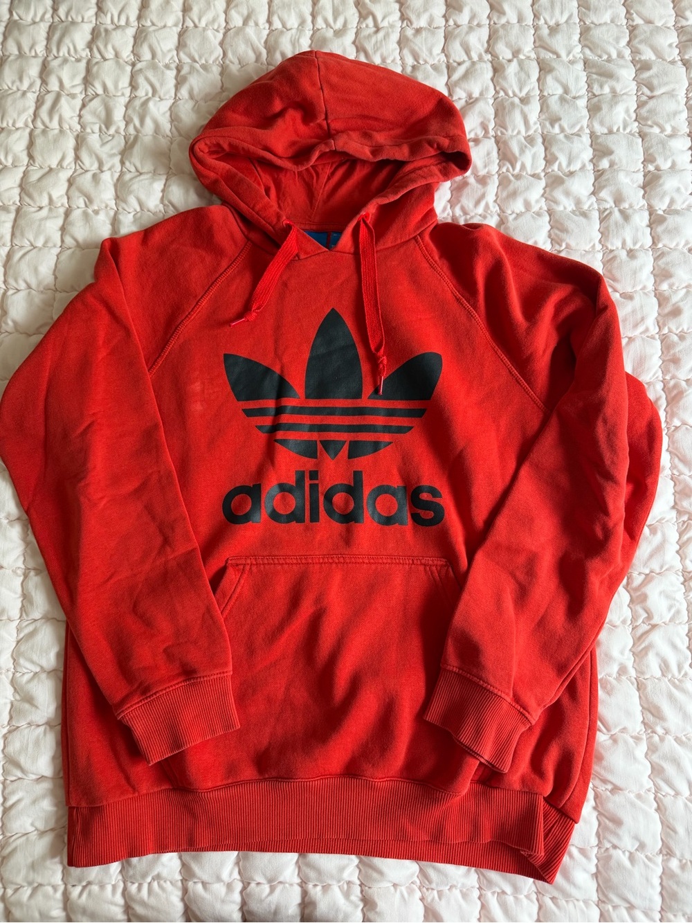 Adidas Women’s Red Crewneck Hoodie with Black Trefoil Logo
